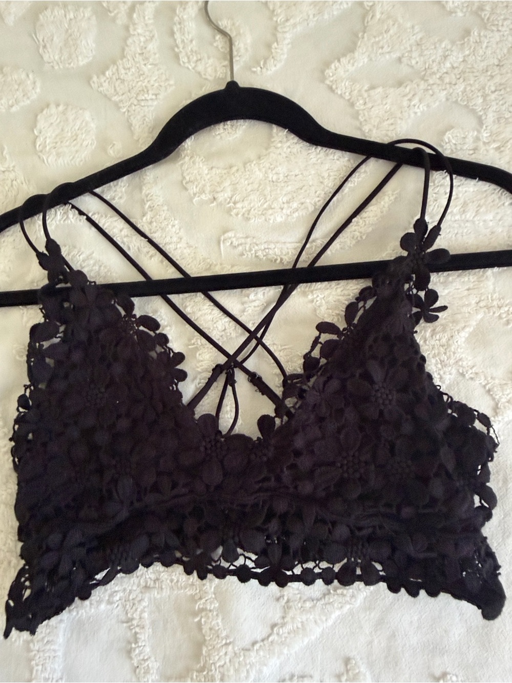 Free People Black Floral Crochet Bralette with Double Straps